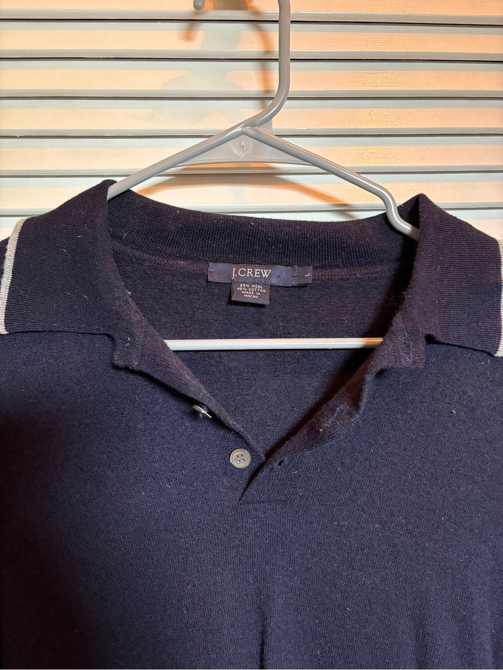 J. Crew Navy Blue Wool Polo Sweater — Men’s Large - Picture 2 of 9